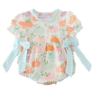 Adorable Pumpkin Print Ruffle Girl Bubble Outfit For Babies And Toddlers - LuckeLadybug LLC