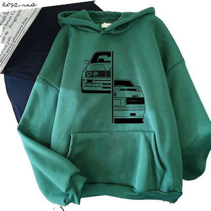 Green hoodie featuring a purple car graphic hoodie men with stylish car designs