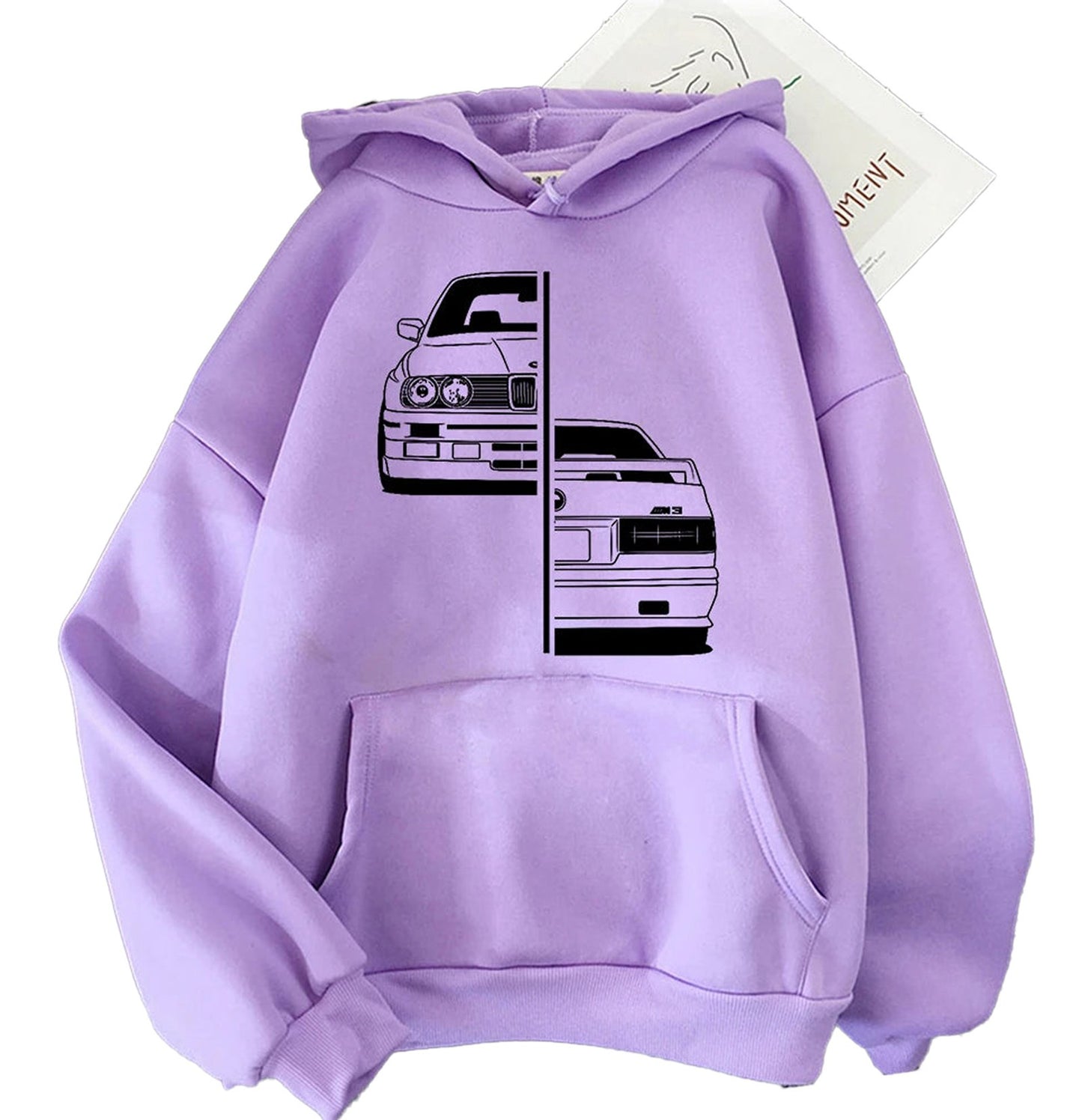 Purple car graphic hoodie men featuring stylish car designs on a lightweight fabric