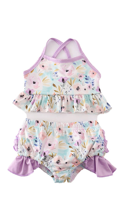 Adorable In Bloom: Purple Floral 2-Piece Swimsuit For Baby & Toddler Fashionistas! - LuckeLadybug LLC