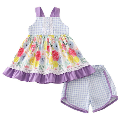 Adorable Purple Floral Print Girl Set For Stylish Babies And Toddlers! - LuckeLadybug LLC