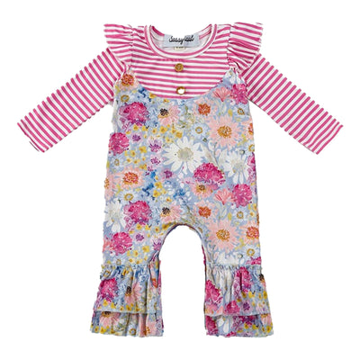 Adorable Purple Floral Stripe Ruffle Romper For Stylish Babies & Toddlers! - LuckeLadybug LLC