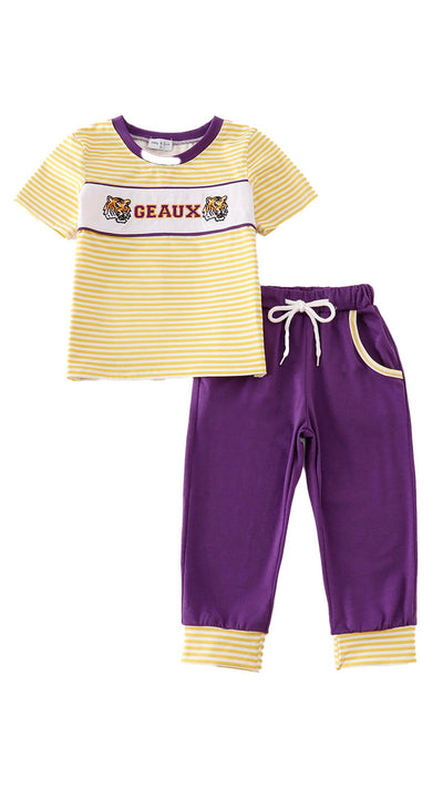 Adorable Purple And Gold Geaux Embroidery Boy Set For Stylish Babies And Toddlers - LuckeLadybug LLC