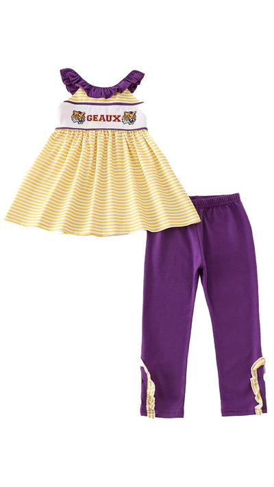 Adorable Purple And Gold Embroidered Stripe Girl Set For Your Little Fashionista! - LuckeLadybug LLC