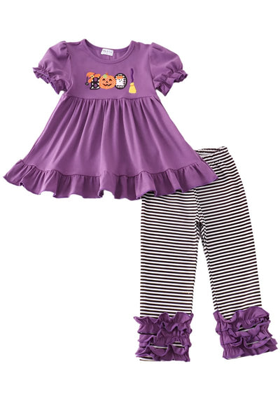 Adorable Purple Halloween Pumpkin Boo Applique Girl Set For Your Little Boo! - LuckeLadybug LLC