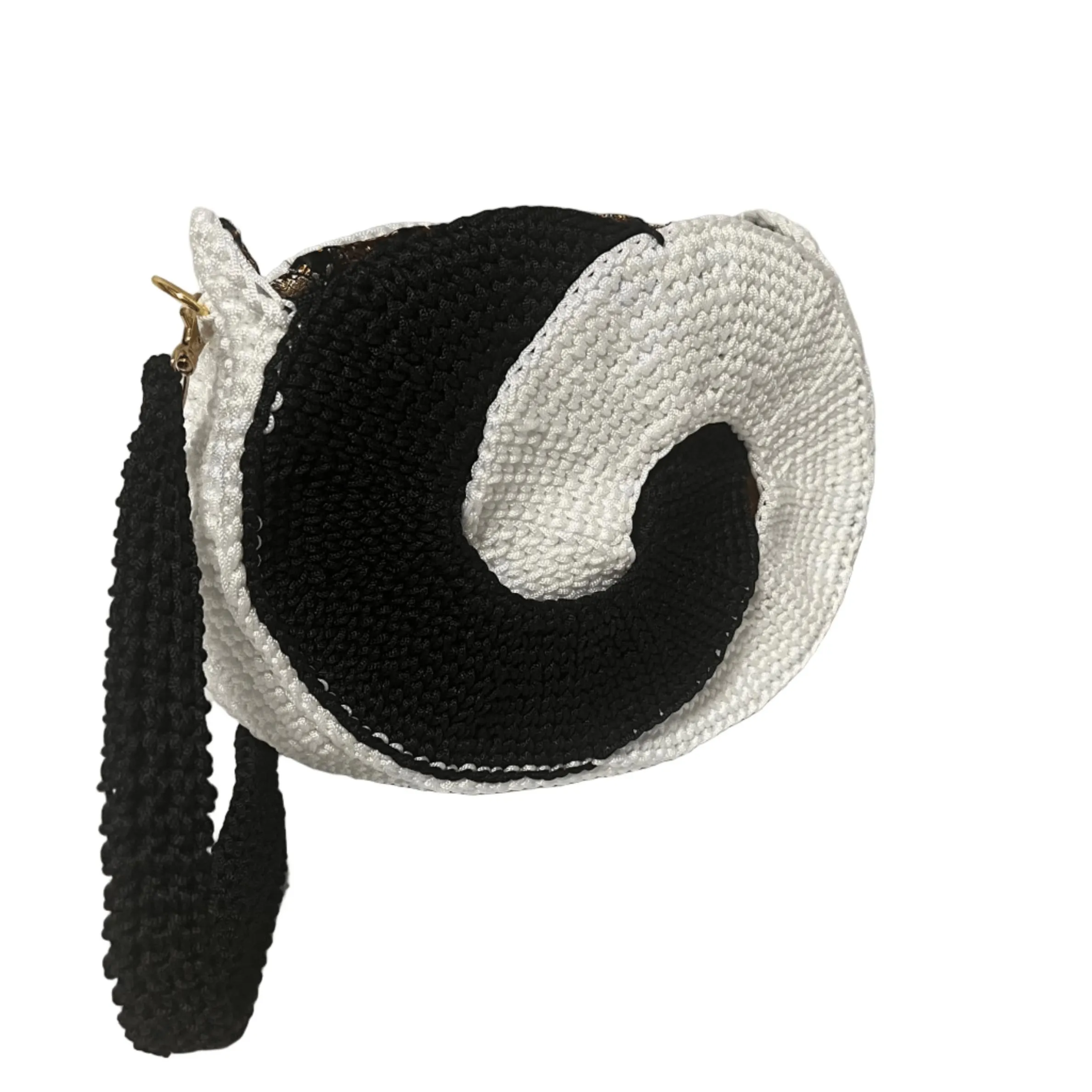 Stylish ThreadsByHannah purse crochet in black and white spiral design for trendy outfits