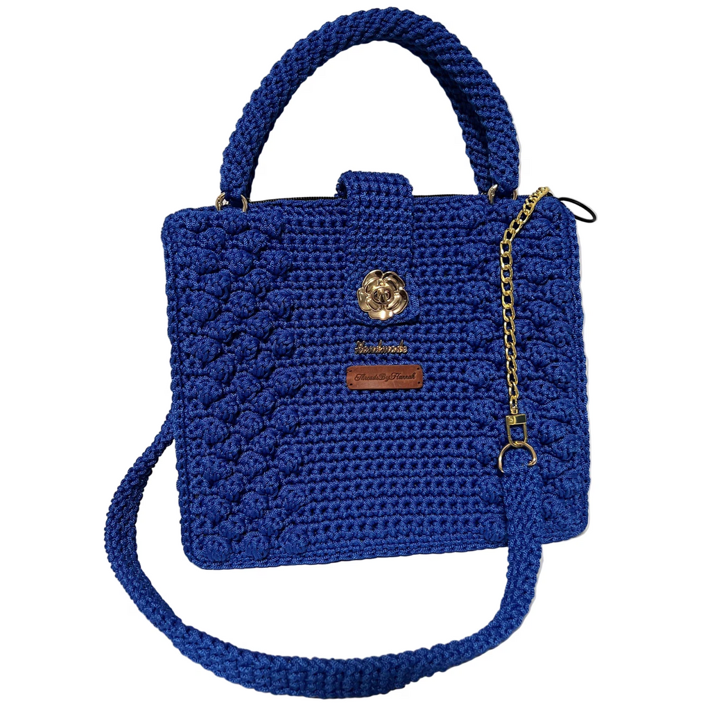 Blue ThreadsByHannah purse crochet handbag with a stylish design and durable handles