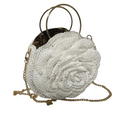 Elegant white purse crochet bag with a rose design and gold chain for stylish outings