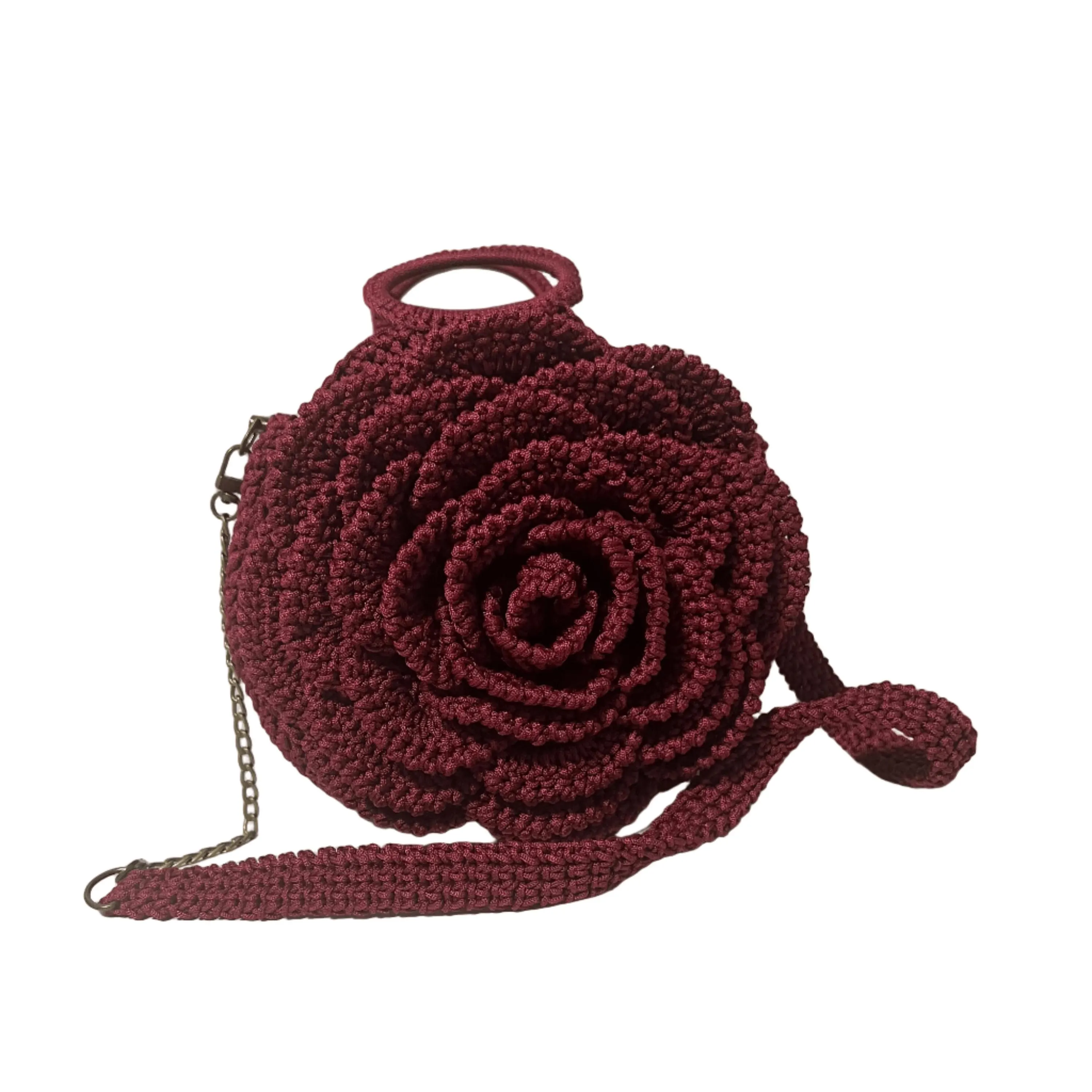 ThreadsByHannah Maasai Rose Artisan Red Crochet Purse crossbody bag with floral design