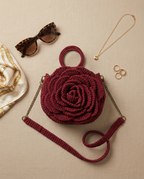 Maasai Rose Artisan Red Crochet Purse - Styled Flat Lay