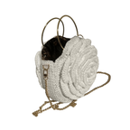 Elegant white purse crochet bag with floral design and gold chain strap by ThreadsByHannah