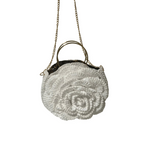 Elegant white purse crochet with floral design and gold chain for stylish outings