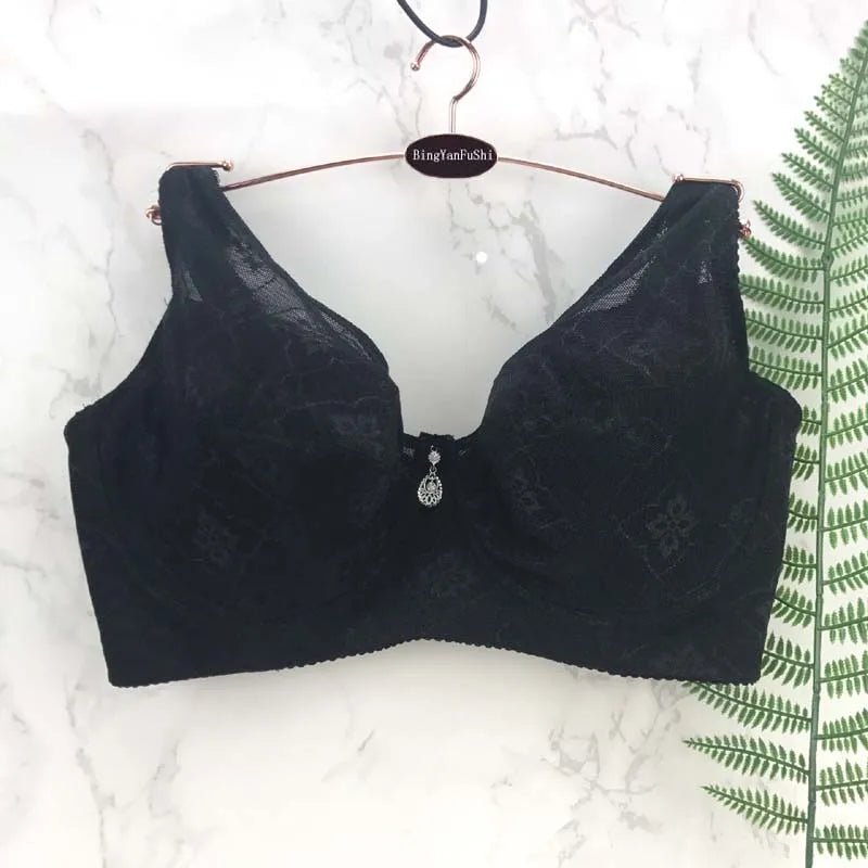 LuckeLadybug LLC Black Lace Push Up Bra with Elegant Design and Charm Detail