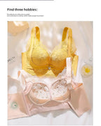 LuckeLadybug LLC push up bra set in yellow and pink featuring lace details and comfortable straps