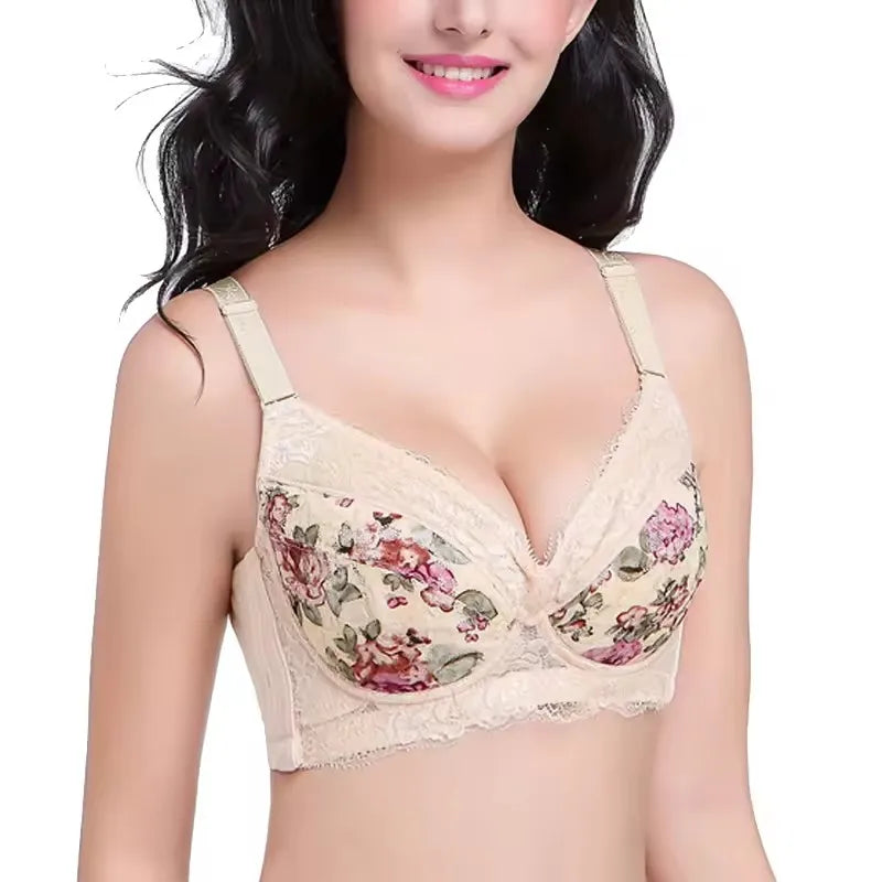 LuckeLadybug LLC Floral Underwire Push Up Bra with Lace Details for Comfortable Support