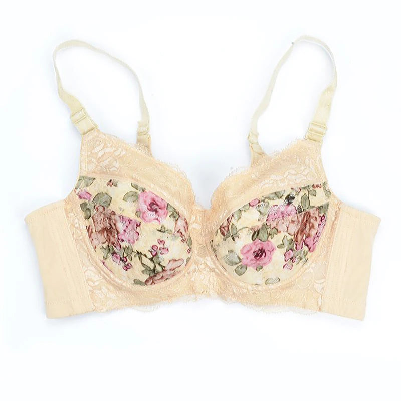 LuckeLadybug LLC Push Up Bra in Floral Design with Underwire and Adjustable Straps