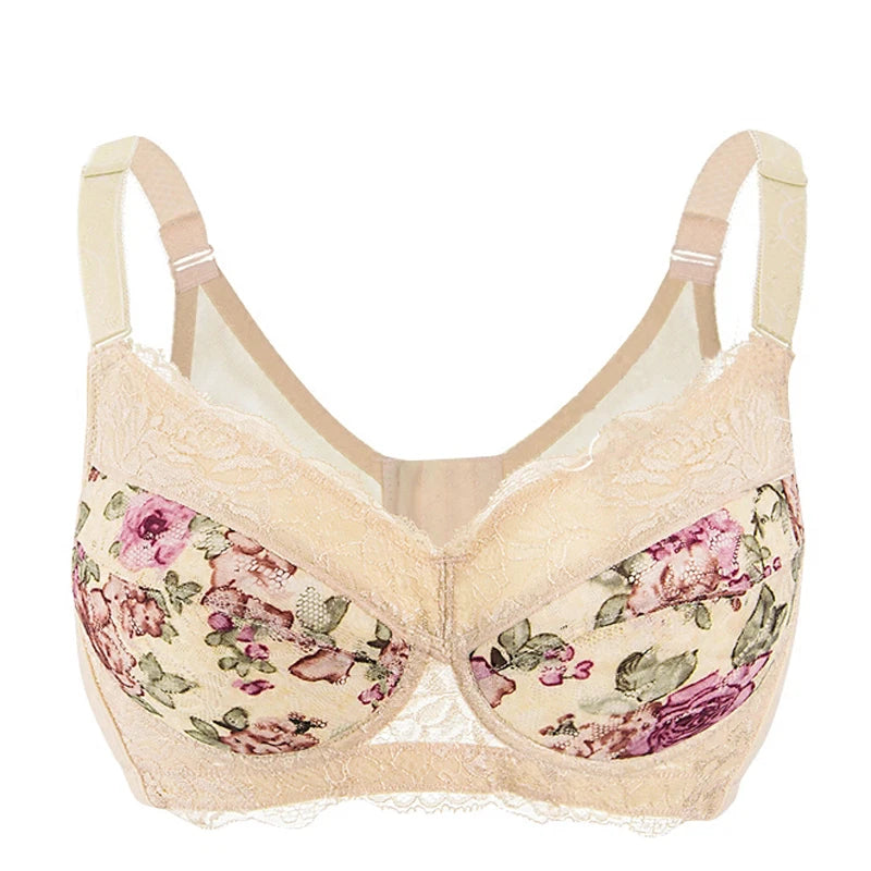 LuckeLadybug LLC Floral Underwire Push Up Bra with Lace Detailing for Added Support