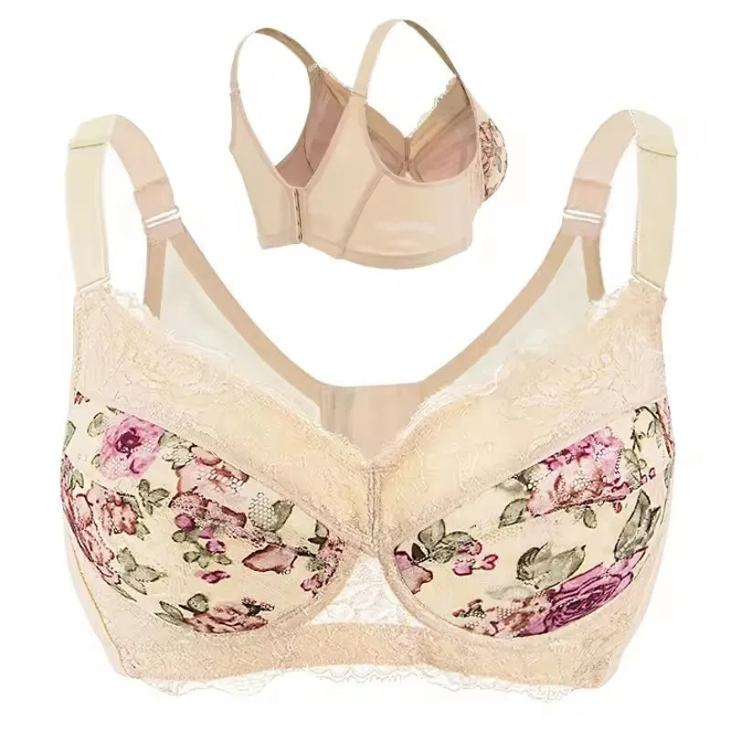 LuckeLadybug underwire push up bra with floral design and adjustable straps in light colors