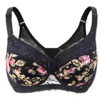 LuckeLadybug LLC Black Floral Underwire Push Up Bra with Lace Detailing and Adjustable Straps
