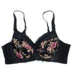 Elegant black floral push up bra with underwire support from LuckeLadybug LLC