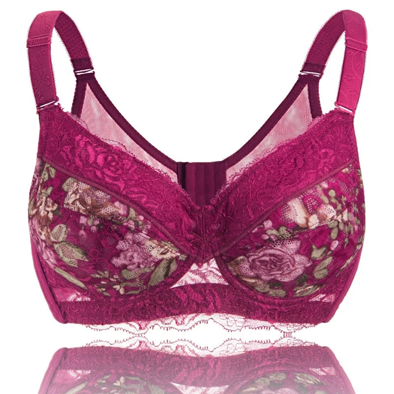 LuckeLadybug LLC floral lace underwire push up bra in vibrant magenta for added support and style