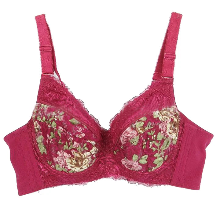 LuckeLadybug Underwire Push Up Bra in Wine Color with Floral Lace Detailing