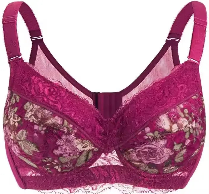 LuckeLadybug LLC floral push up bra with underwire and lace details in vibrant pink