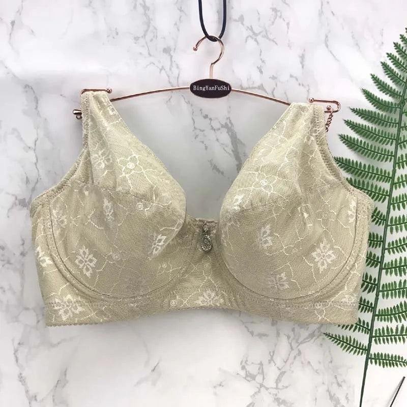LuckeLadybug LLC Lace Push Up Bra in Beige with Underwire and Adjustable Straps