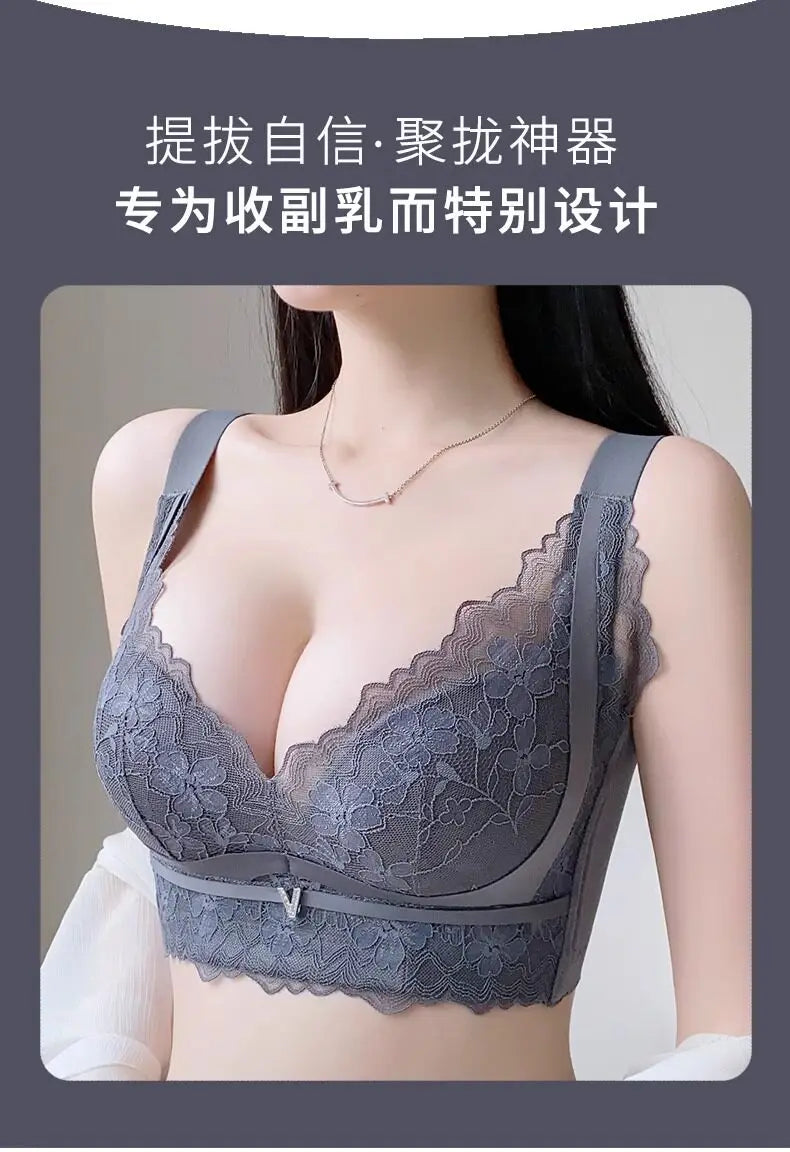 LuckeLadybug LLC Push Up Bra in Gray with Lace Design for Enhanced Support and Comfort