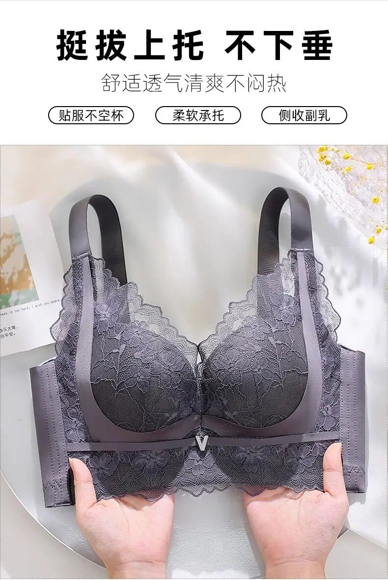 LuckeLadybug LLC Push Up Bra in Gray Lace with Comfortable Straps and Supportive Design