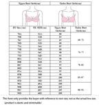 Size chart for LuckeLadybug LLC push up bra showing upper and under bust girth measurements
