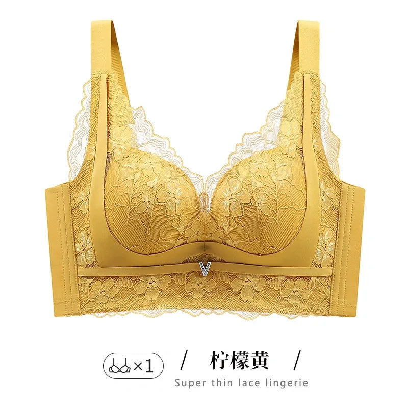 LuckeLadybug yellow lace push up bra with delicate design for enhanced lift and comfort