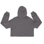 Gray queen bee crop hoodie by LuckeLadybug showing the back with long sleeves and attached hood