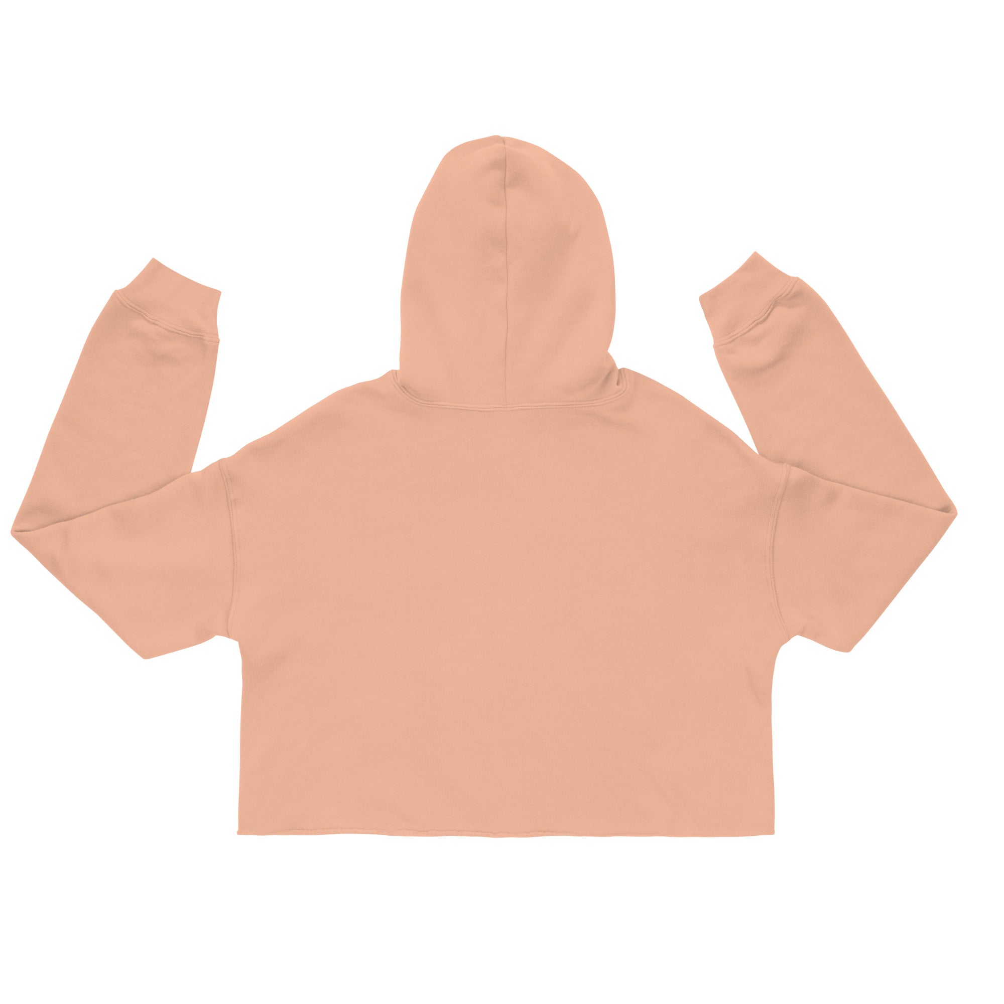 Back view of LuckeLadybug queen bee crop hoodie in light peach with long sleeves and hood