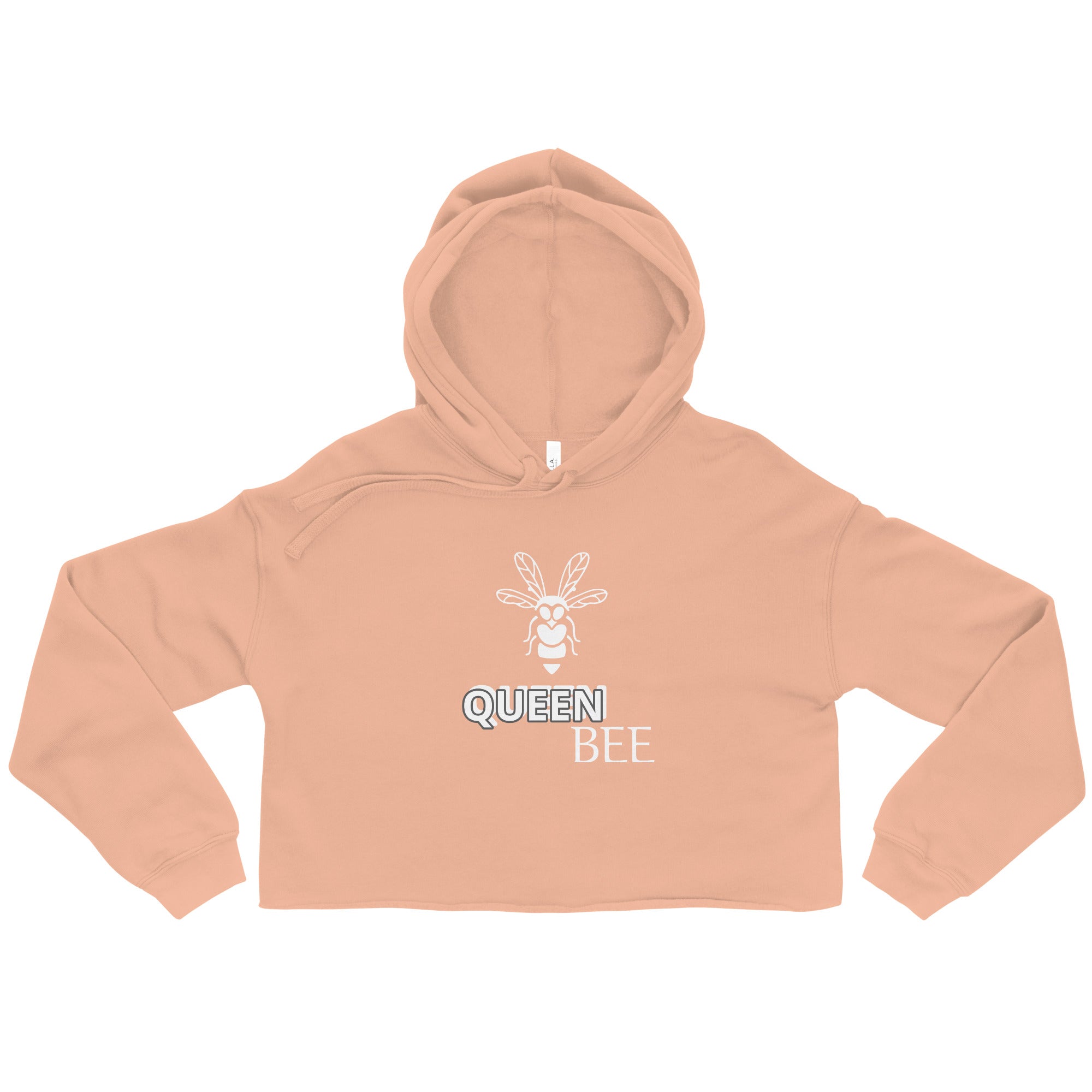 LuckeLadybug queen bee crop hoodie in peach with bee graphic and queen bee text