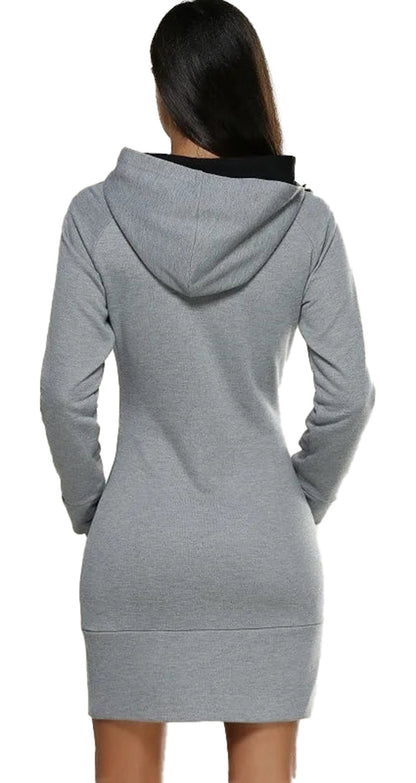 Stylish gray queen print hoodie dress for women featuring a comfortable fit and hood