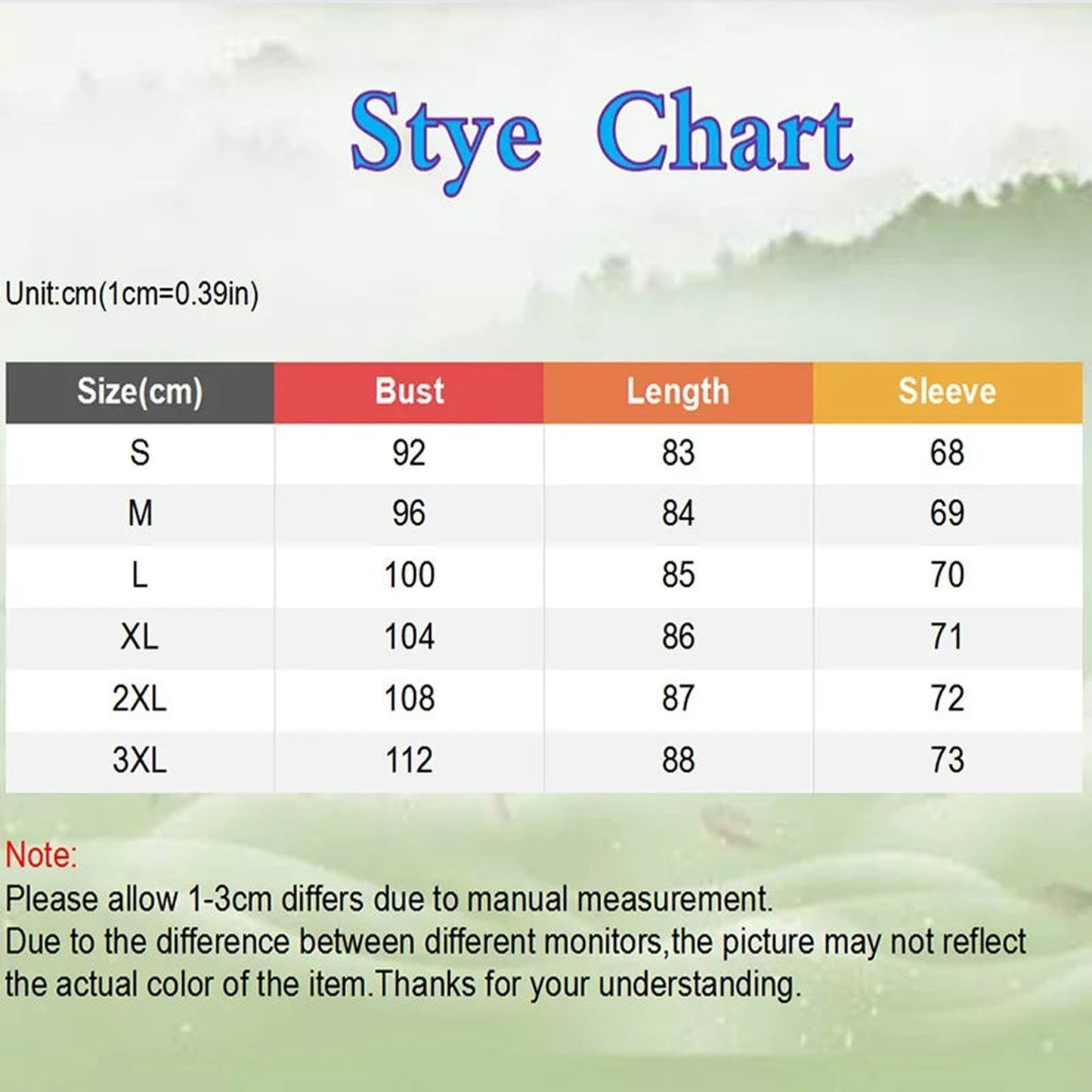 Size chart for queen print hoodie dress for women with bust, length, and sleeve dimensions