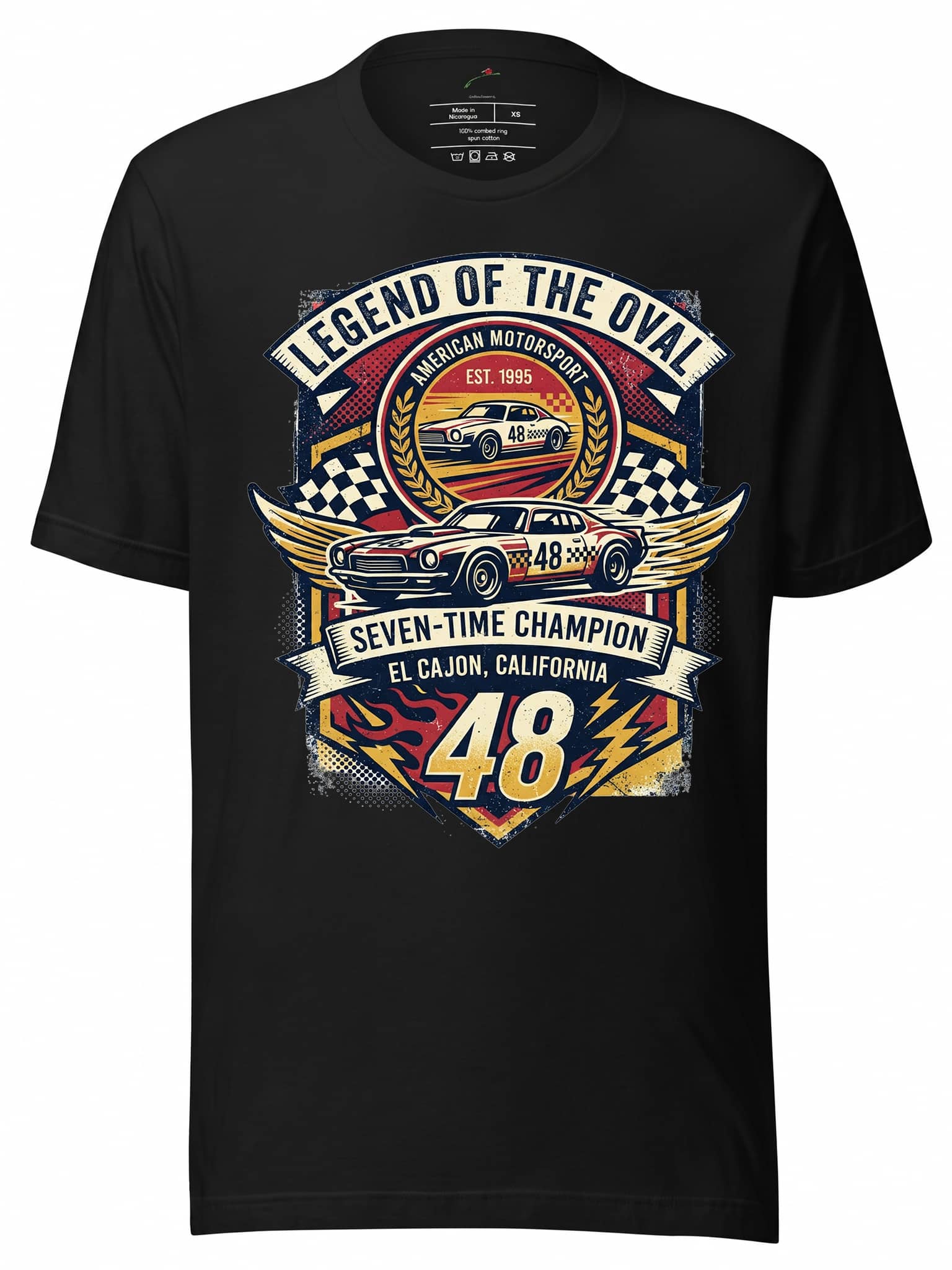 LuckeLadybug vintage racing jackets graphic t-shirt featuring classic cars and racing themes