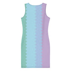 LuckeLadybug pastel rainbow bodycon dress with zigzag color blocks and sleeveless design