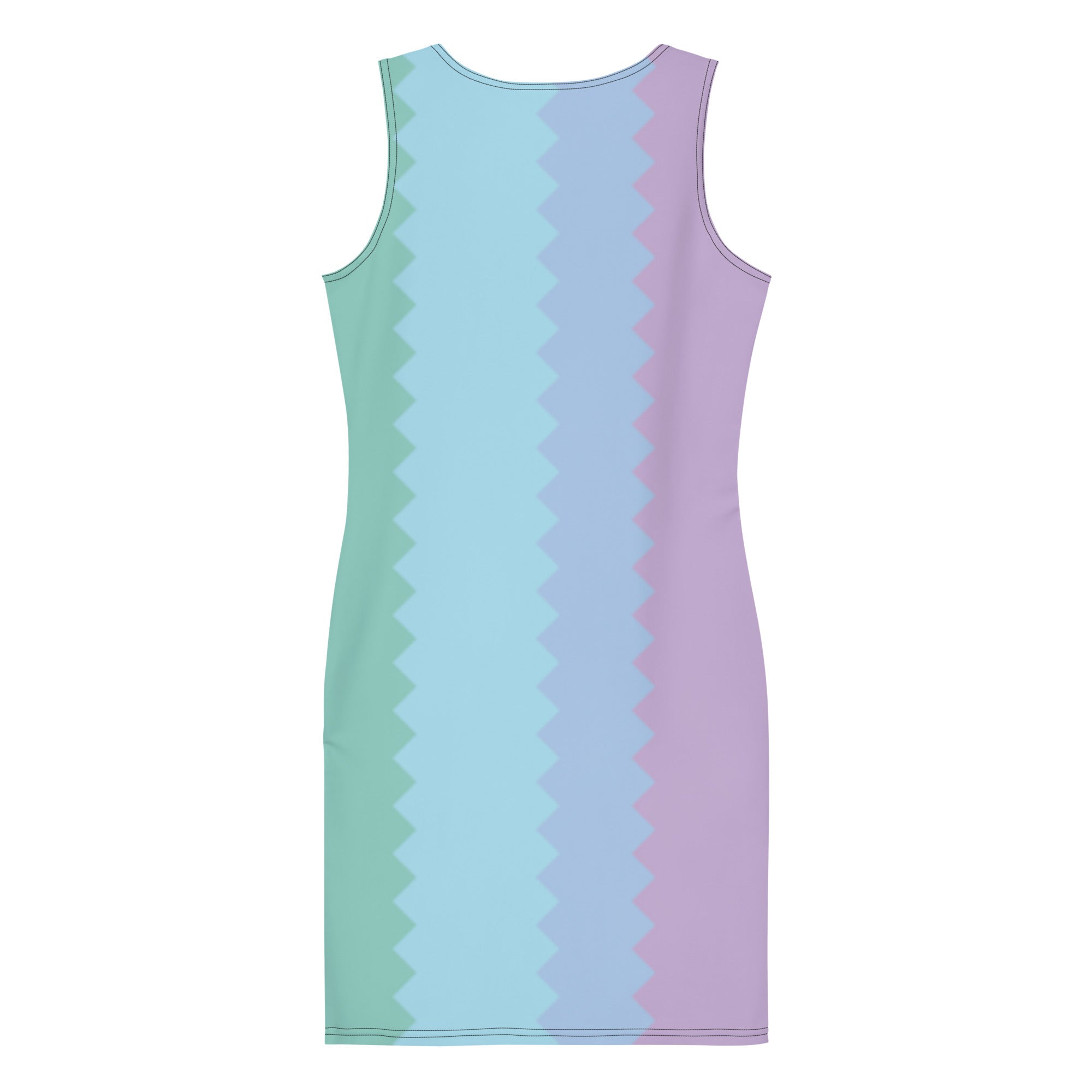 LuckeLadybug pastel rainbow bodycon dress with zigzag color blocks and sleeveless design
