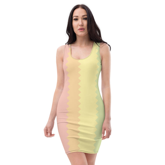 LuckeLadybug pastel rainbow bodycon dress with zigzag pattern sleeveless design