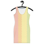 LuckeLadybug pastel rainbow bodycon dress with zigzag stripes sleeveless design on hanger