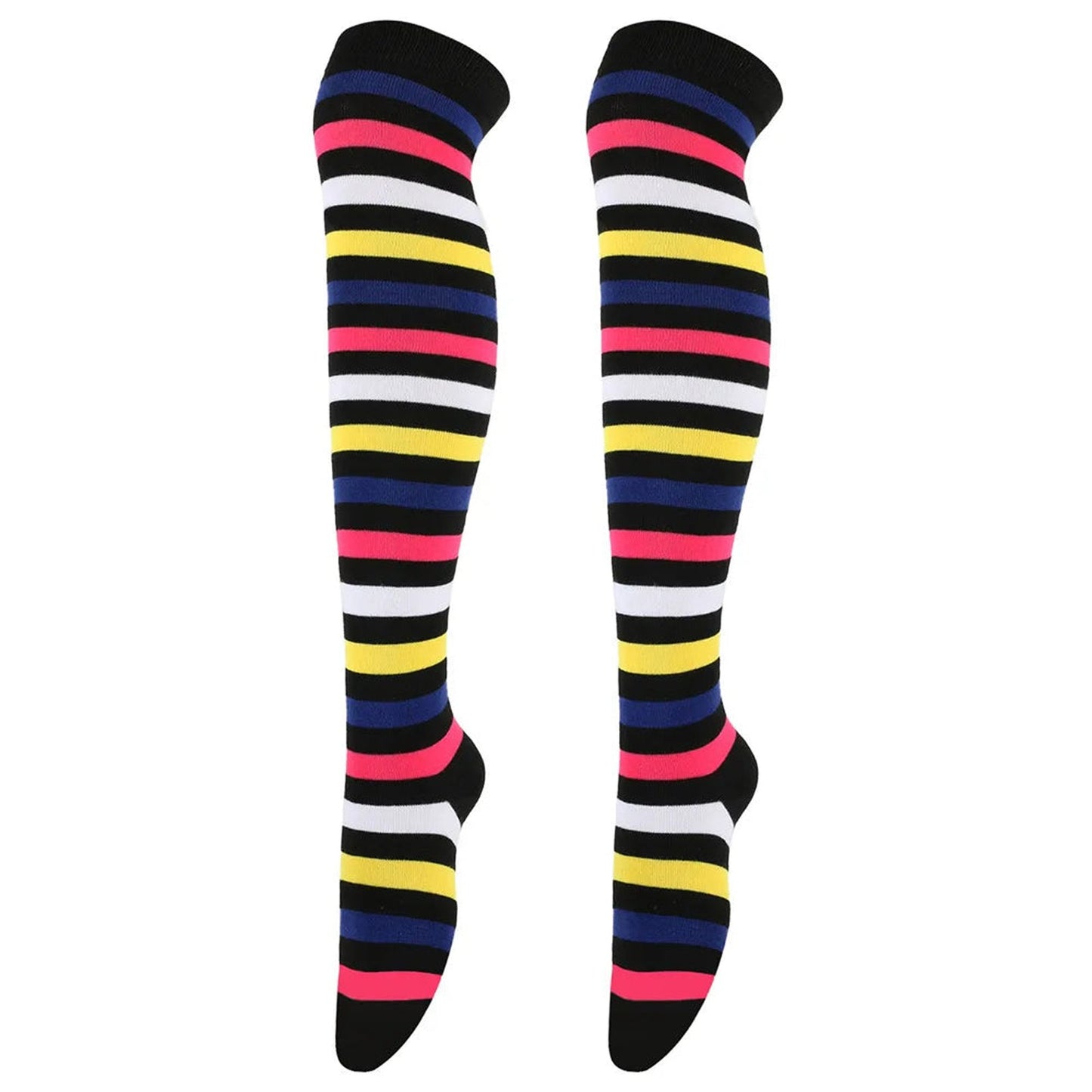 LuckeLadybug rainbow knee high socks for women featuring colorful striped design for a fun look