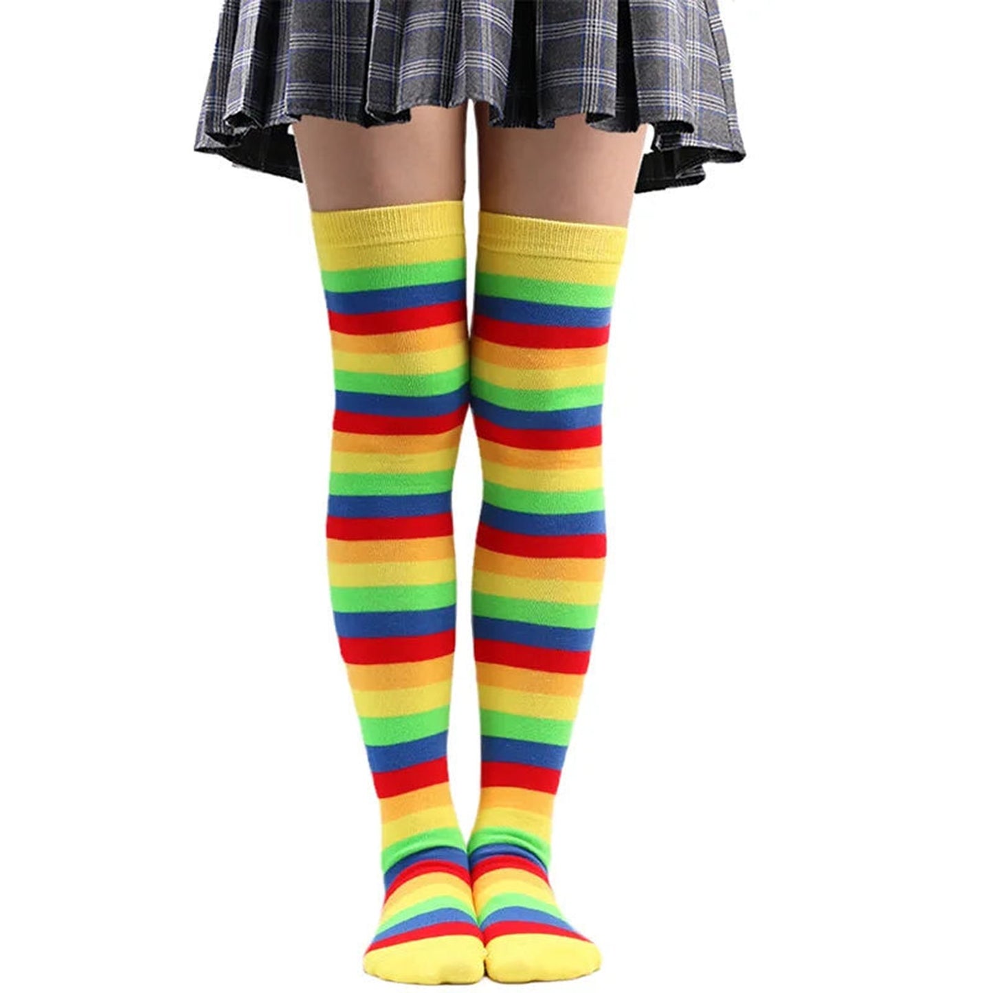 LuckeLadybug Rainbow Knee High Socks for Women in Colorful Stripes and Comfortable Fit