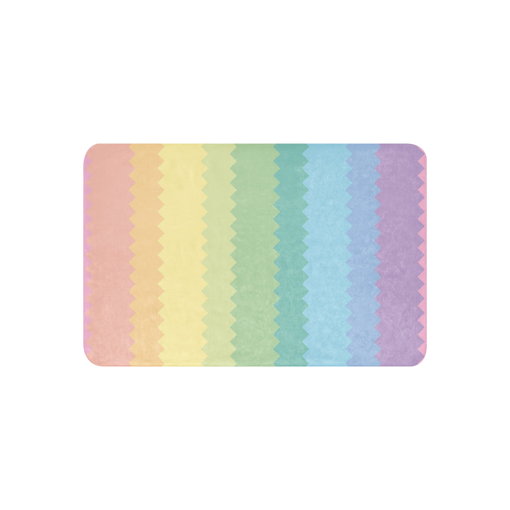 LuckeLadybug rainbow pride sherpa blanket with soft pastel rainbow stripes and cozy texture