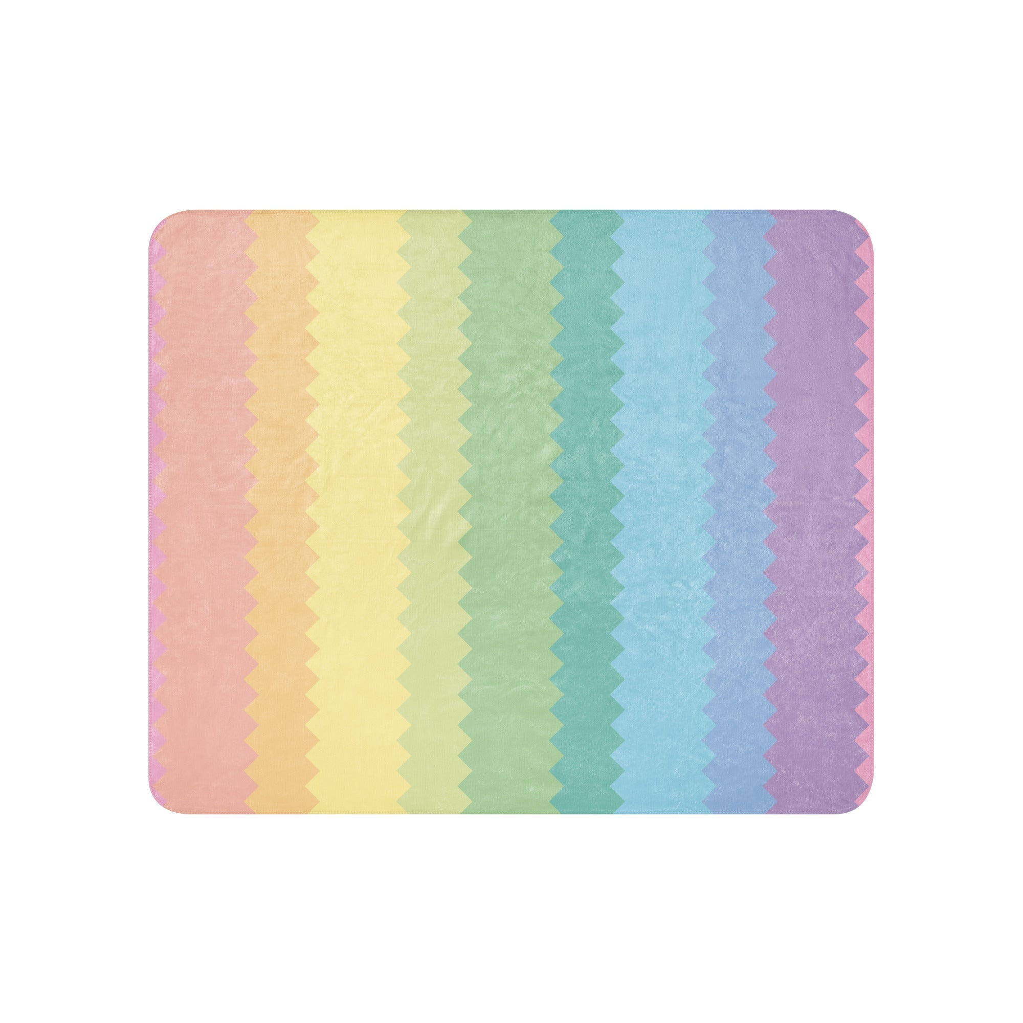 LuckeLadybug rainbow pride sherpa blanket with soft pastel rainbow stripes and zigzag pattern