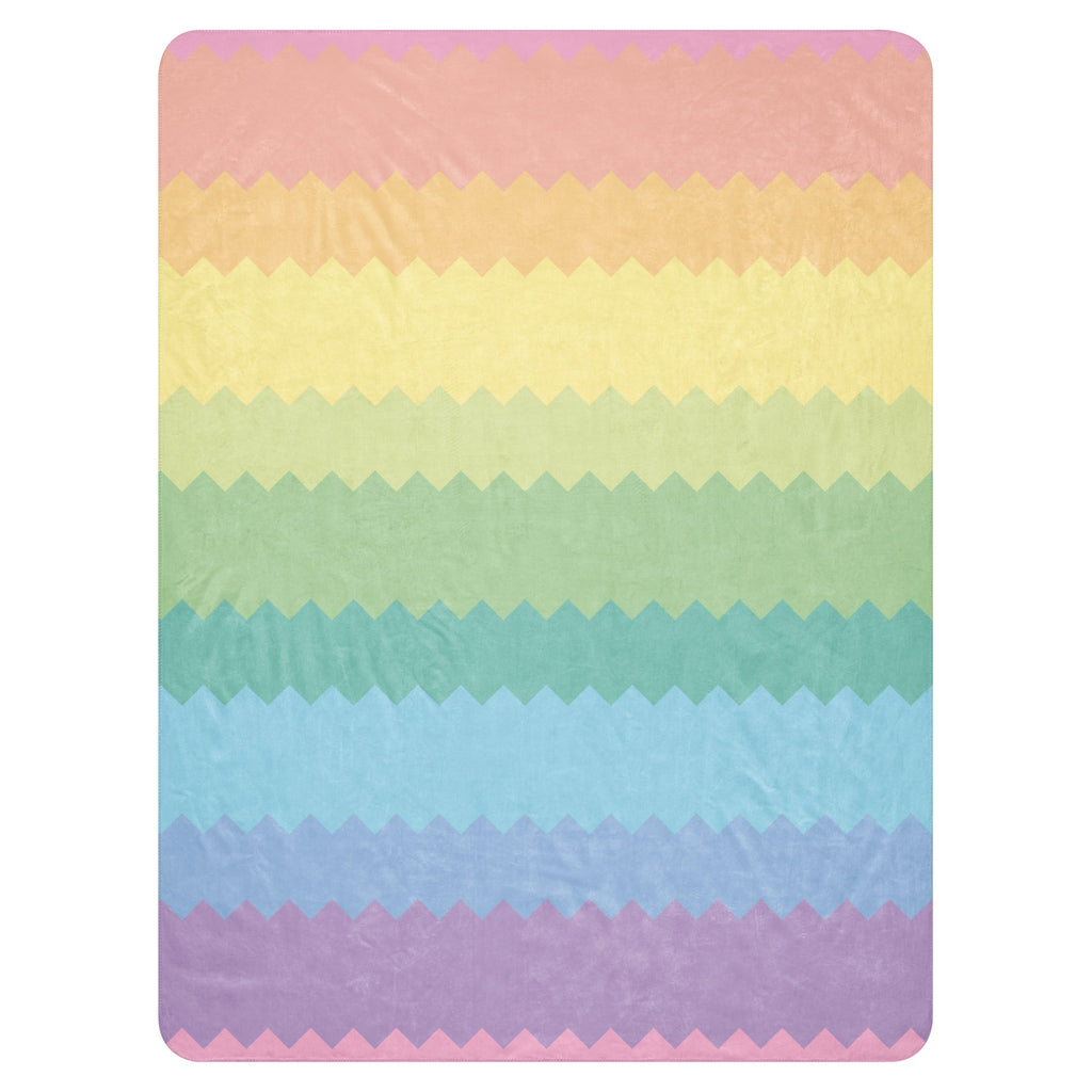 LuckeLadybug rainbow pride sherpa blanket with soft pastel zigzag stripes in rainbow colors