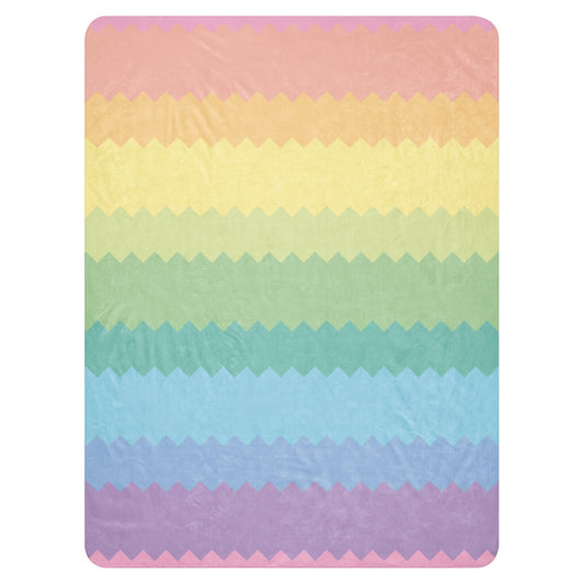 LuckeLadybug rainbow pride sherpa blanket with soft pastel zigzag stripes in rainbow colors