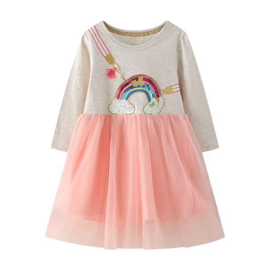 Rainbow Sequin Girls Dress Stylish Outfit