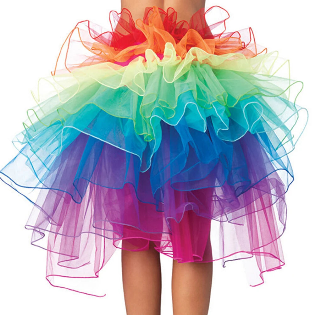 Colorful LuckeLadybug LLC rave skirt with layers of tulle in rainbow colors for vibrant party wear